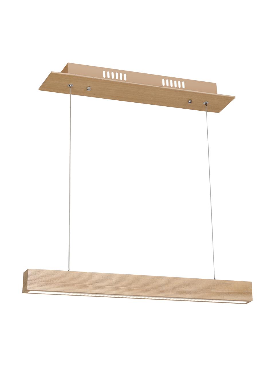 Grote LED hanglamp Timber van hout, Lampenkap: hout, Baldakijn: hout, Licht hout, B 65 x D 9 cm