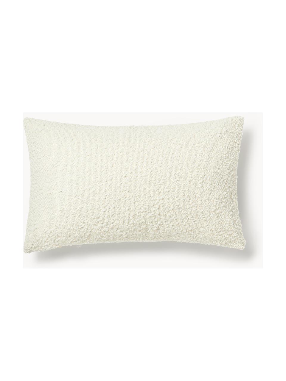 Bouclé-Kissenhülle Lysander, Bouclé (90 % Polyester, 10 % Acryl), Off White mit Cozy-Aufdruck, B 30 x L 50 cm