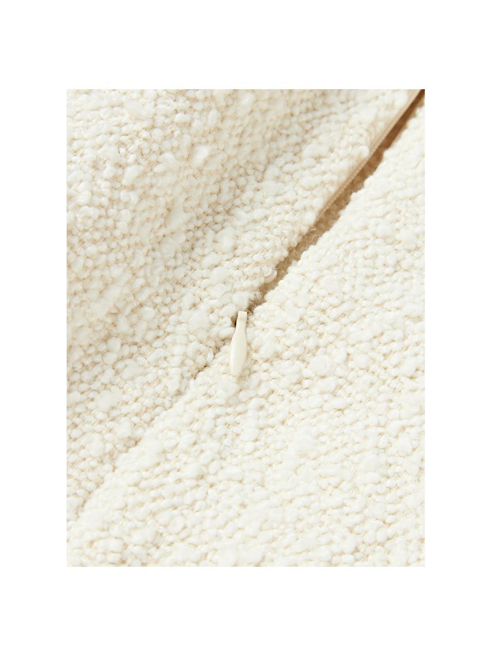 Poszewka na poduszkę Bouclé Lysander, Bouclé (90% poliester, 10% akryl), Złamana biel z napisem Cozy, S 30 x D 50 cm