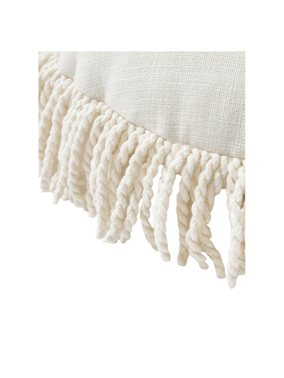 Coussin rond à franges Nedda, Tons beiges, Ø 35 cm