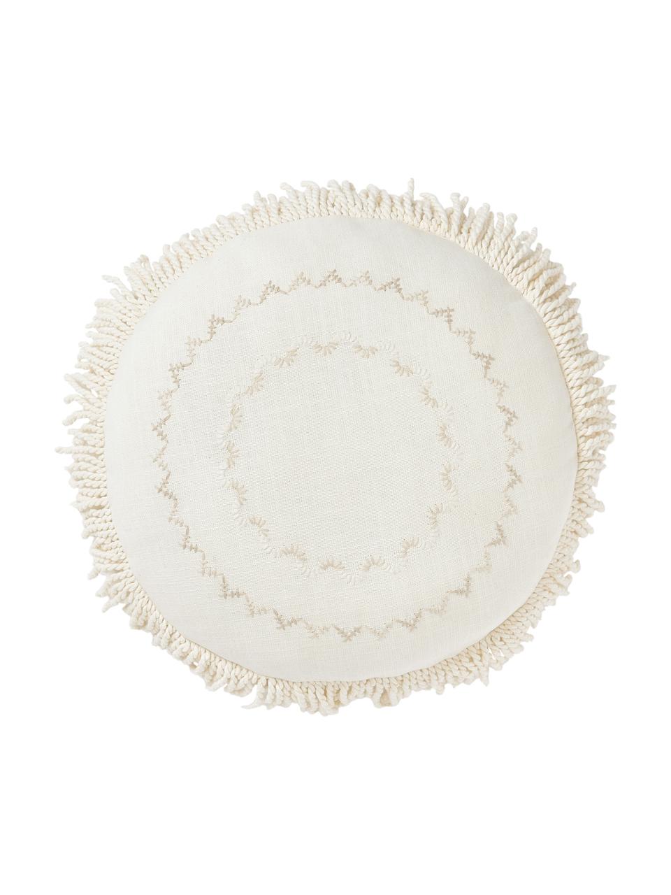 Cuscino rotondo con frange Nedda, Rivestimento: 100% cotone, Tonalità beige, Ø 35 cm