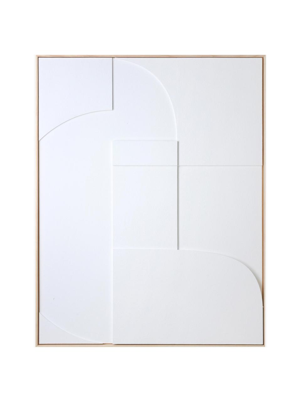 Decorazione da parete in rilievo incorniciata Amido, Struttura: legno di frassino, Bianco, legno di frassino, Larg. 63 x Alt. 83 cm