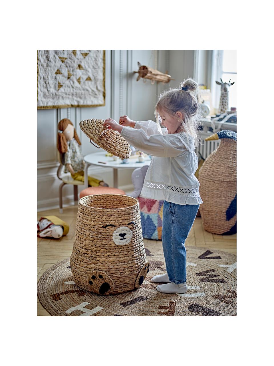 Panier de rangement avec couvercle Timone, Jacinthe d'eau, Beige, noir, Ø 40 x haut. 57 cm