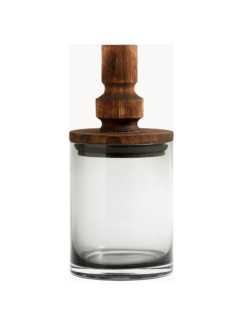 Handgefertigter Vorratsbehälter Salvie, Behälter: Glas, Deckel: Paulownia-Holz mit Siliko, Transparent, Dunkles Holz, Ø 10 x H 27 cm