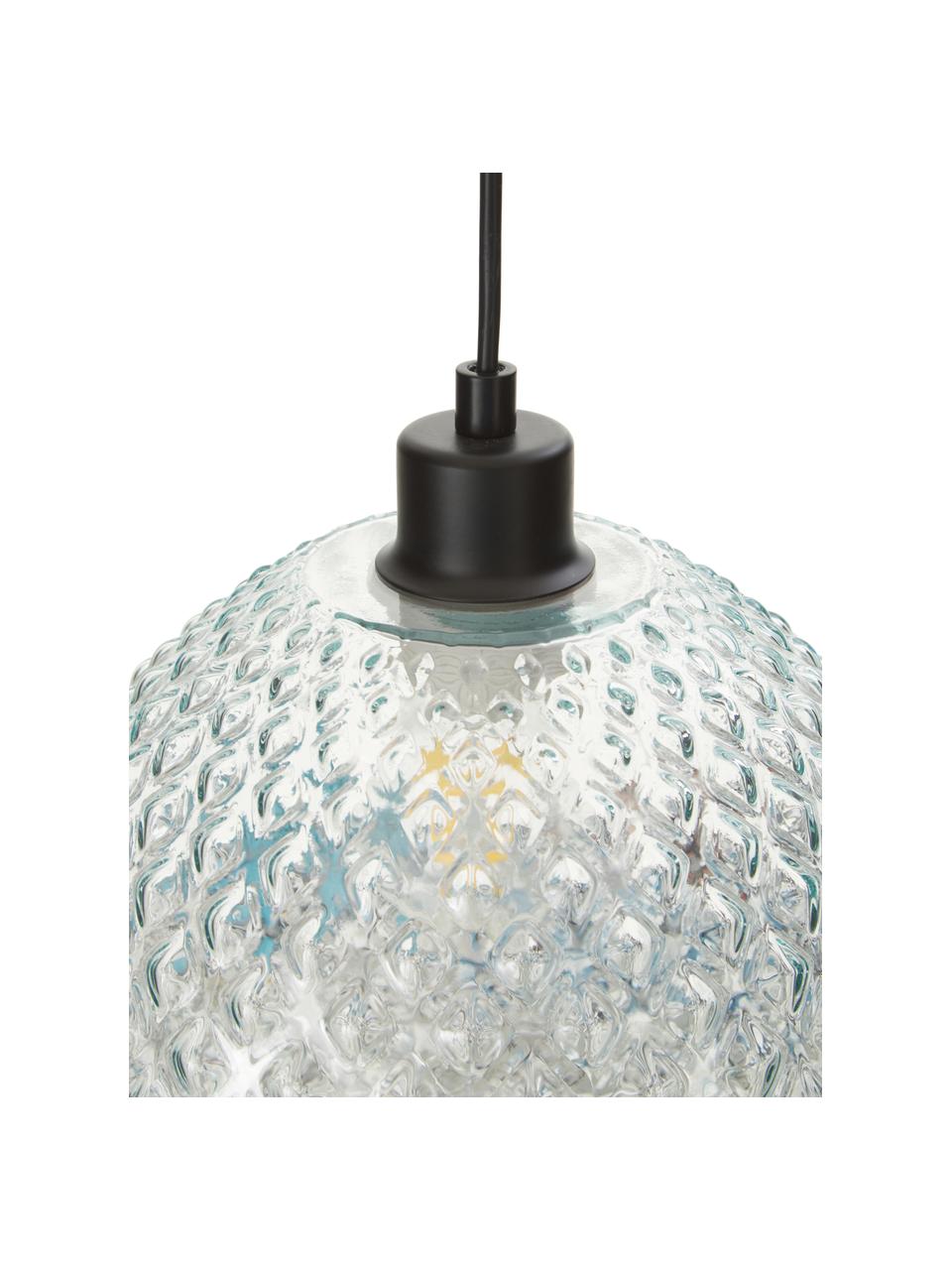 Kleine hanglamp Rania van lichtblauw glas, Lampenkap: glas, Baldakijn: gepoedercoat metaal, Decoratie: gepoedercoat metaal, Blauw, transparant, Ø 25 x H 21 cm