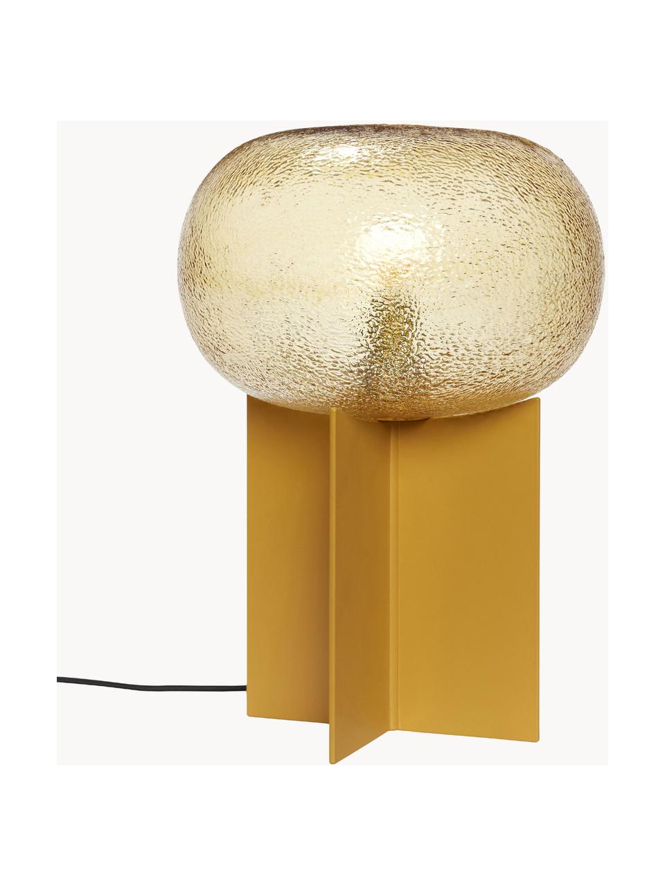 Design tafellamp Podium van glas, Lampenkap: glas, Frame: gecoat metaal, Goudkleurig, okergeel, Ø 25 x H 36 cm