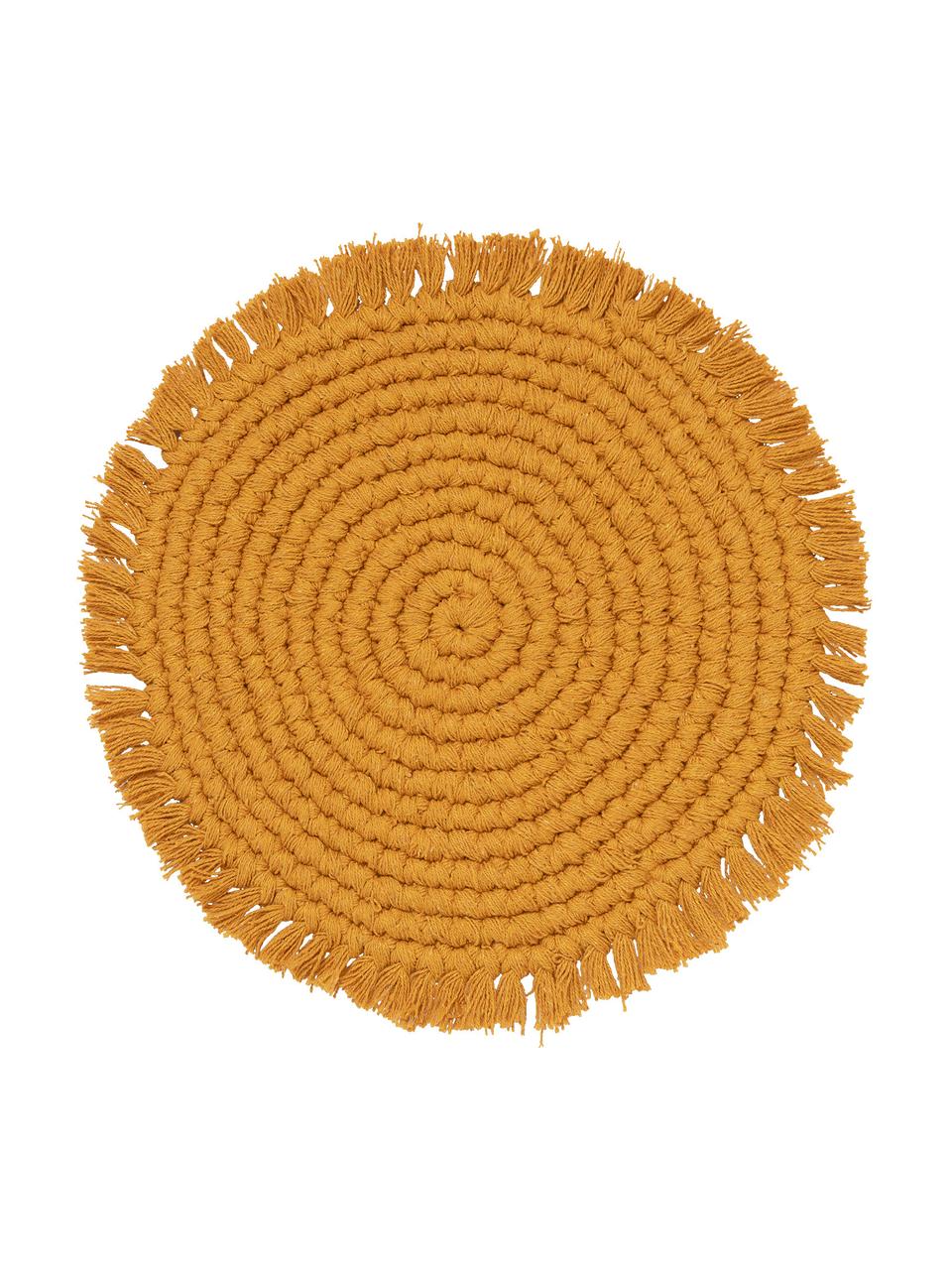 Okrúhle prestieranie z bavlny so strapcami Vera, 100 %  bavlna, Horčičová, Ø 38 cm