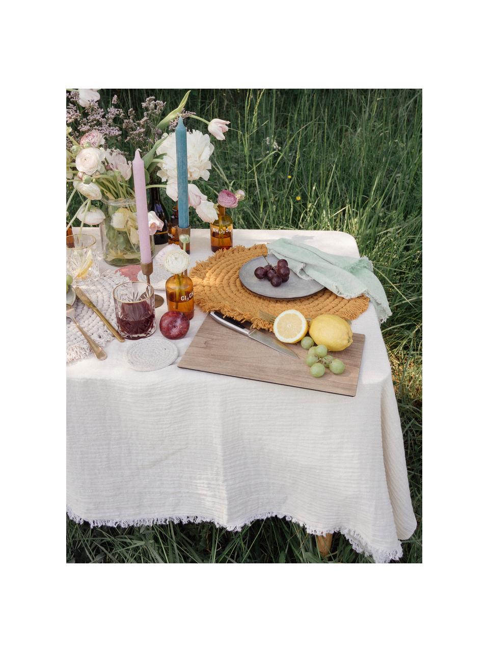 Set de table rond en tissu à franges Vera, 100 % coton, Jaune moutarde, Ø 38 cm