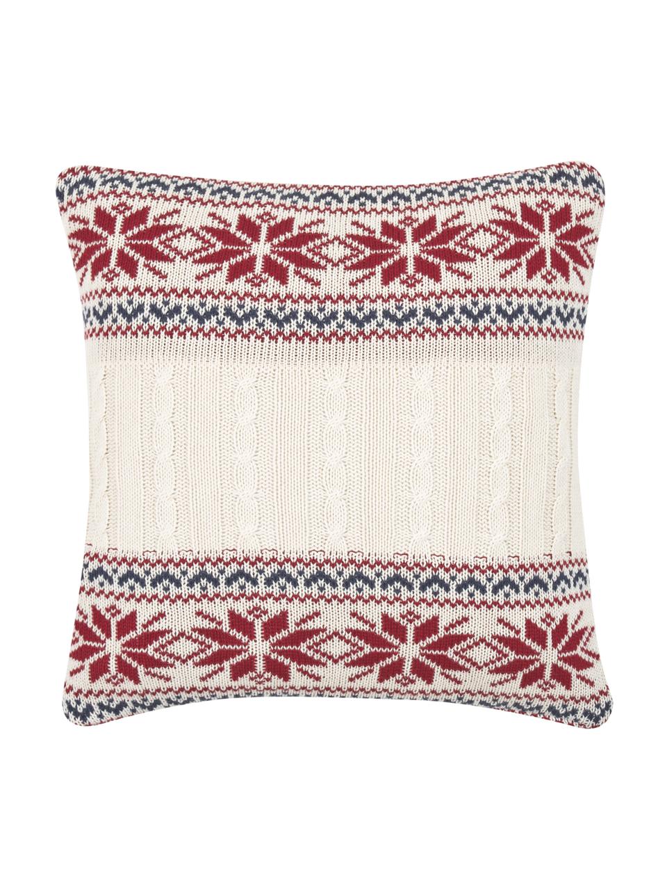 Housse de coussin 40x40 tricot Flemming, Blanc crème, rouge, bleu foncé