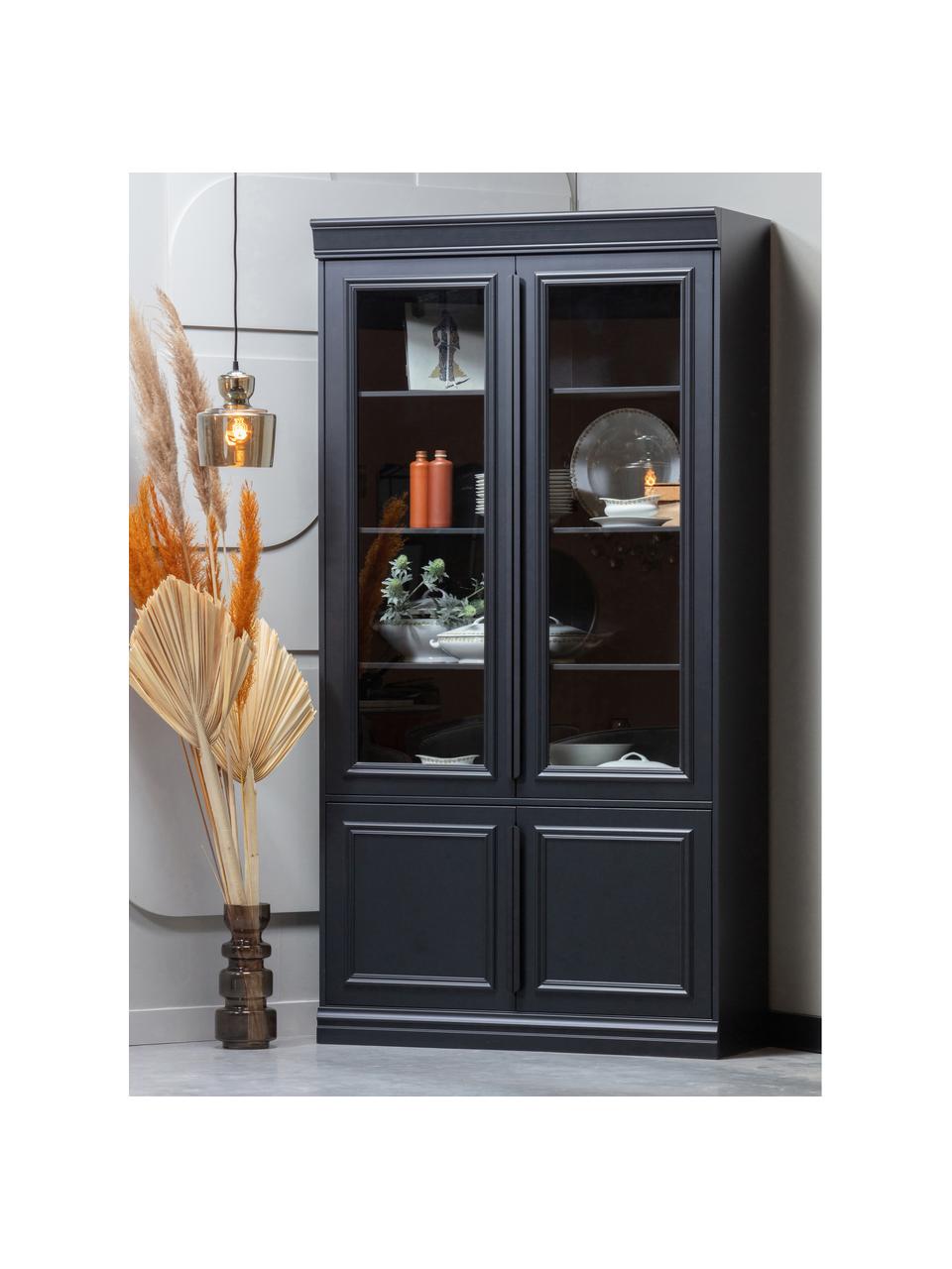 Vitrine Organize aus Kiefernholz, Schwarz, B 110 x H 215 cm