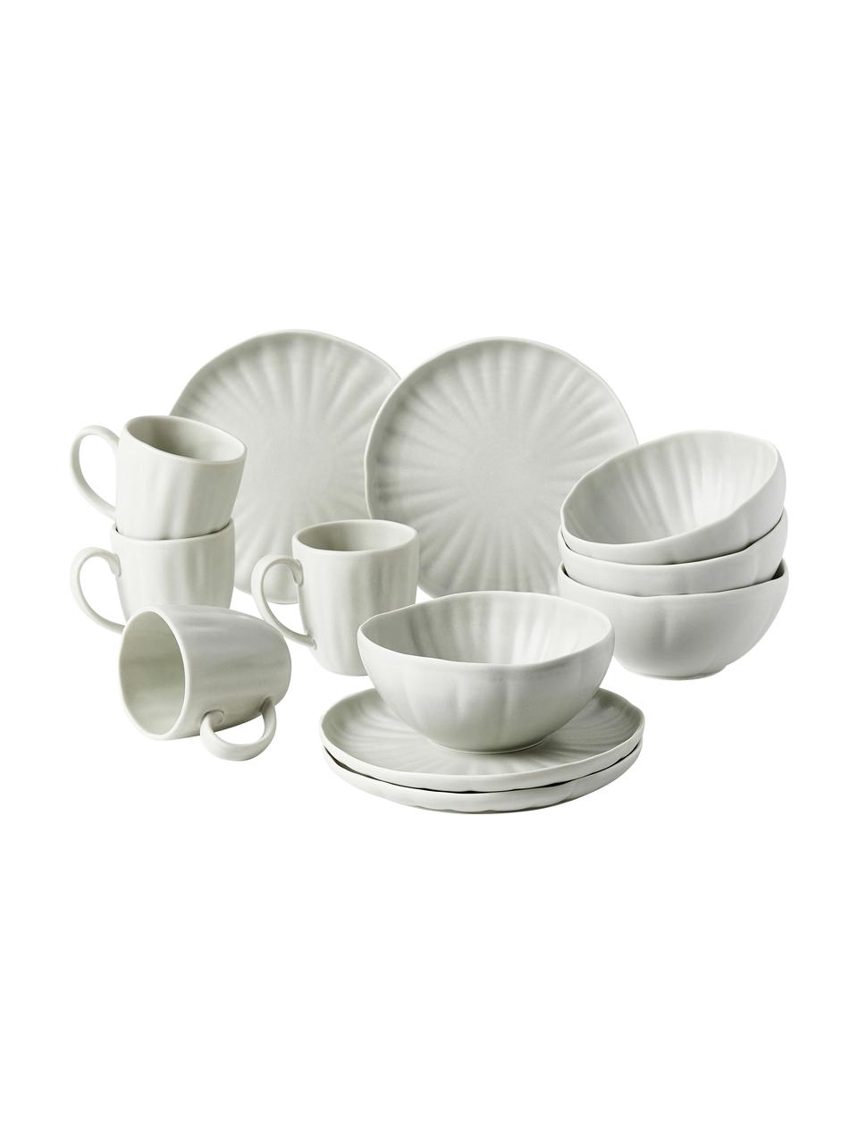Set de desayuno con relieves Sali, 4 comensales (12 pzas.), Porcelana, Gris claro, 4 comensales (12 pzas.)
