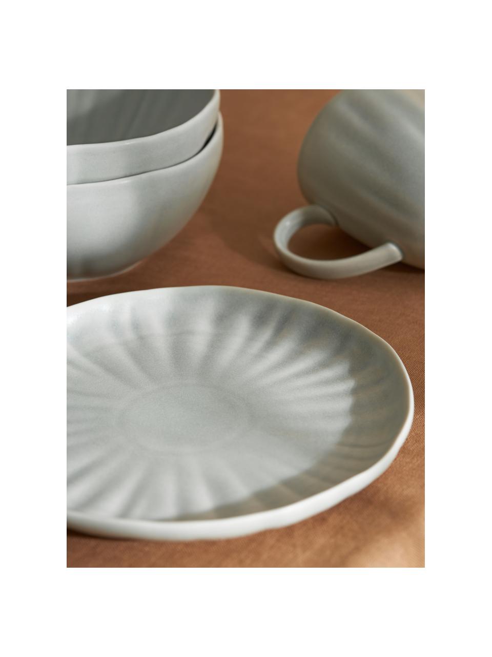 Komplet naczyń śniadaniowych z reliefem Sali, dla 4 osób (12 elem.), Porcelana, Jasny szary, dla 4 osób (12 elem.)