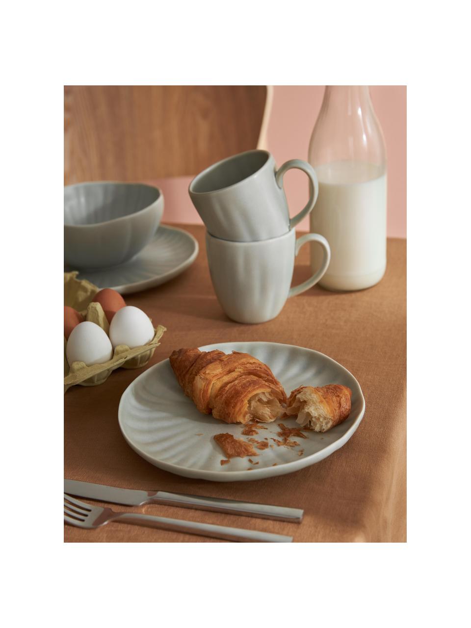 Set 12 stoviglie per colazione opache con rilievo Sali, 4 persone, Porcellana, Grigio chiaro, 4 persone (12 pz)