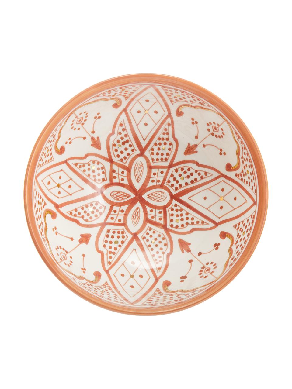 Handgemachte marokkanische Salatschüssel Beldi mit goldenen Details, Ø 25 cm, Keramik, Orange, Cremefarben, Gold, Ø 25 x H 12 cm