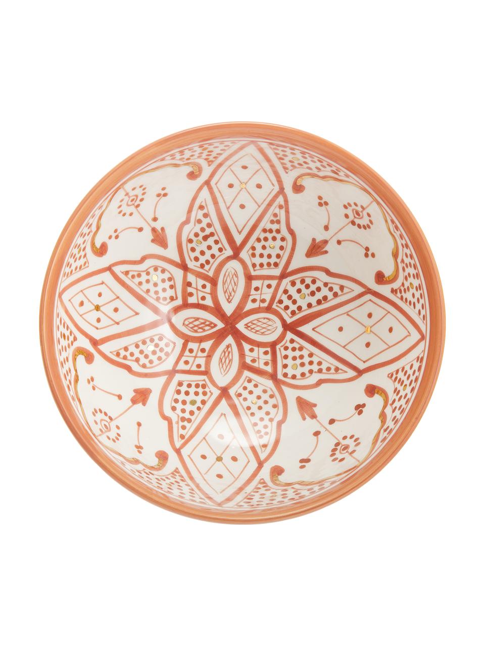 Saladier marocaine en céramique fait main détails dorés Beldi, Ø 25 cm, Céramique, Orange, couleur crème, or, Ø 25 x haut. 12 cm