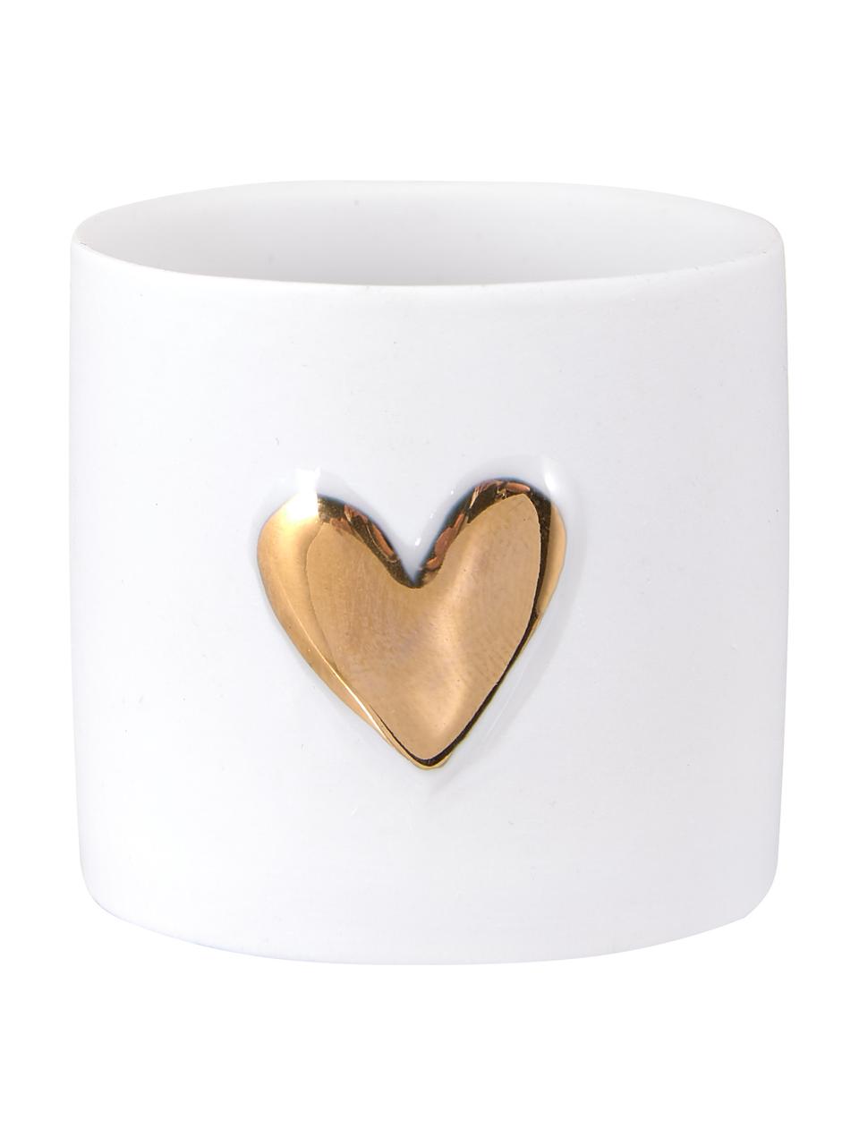 Set de portavelas de porcelana Love, 4 uds., Porcelana, Blanco, dorado, Ø 5 x Al 5 cm