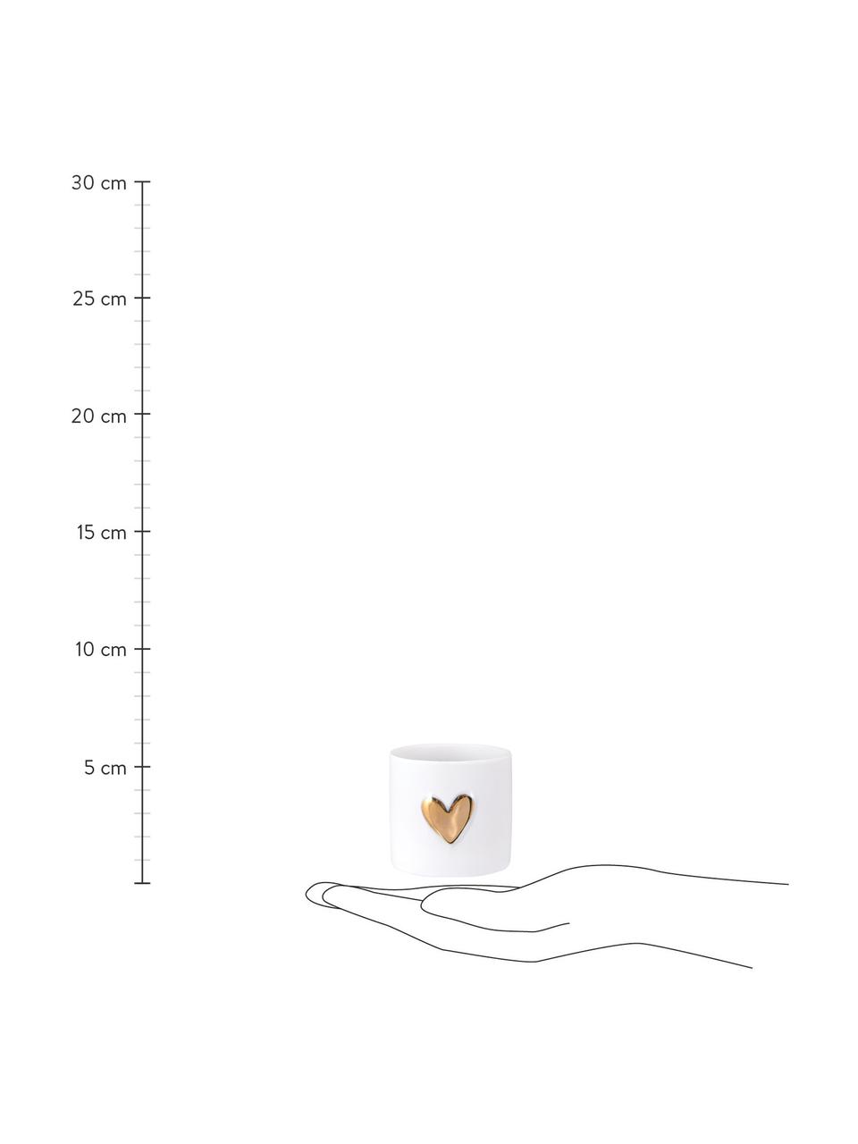 Porzellan-Teelichhalter-Set Love, 4-tlg., Porzellan, Weiss, Goldfarben, Ø 5 x H 5 cm