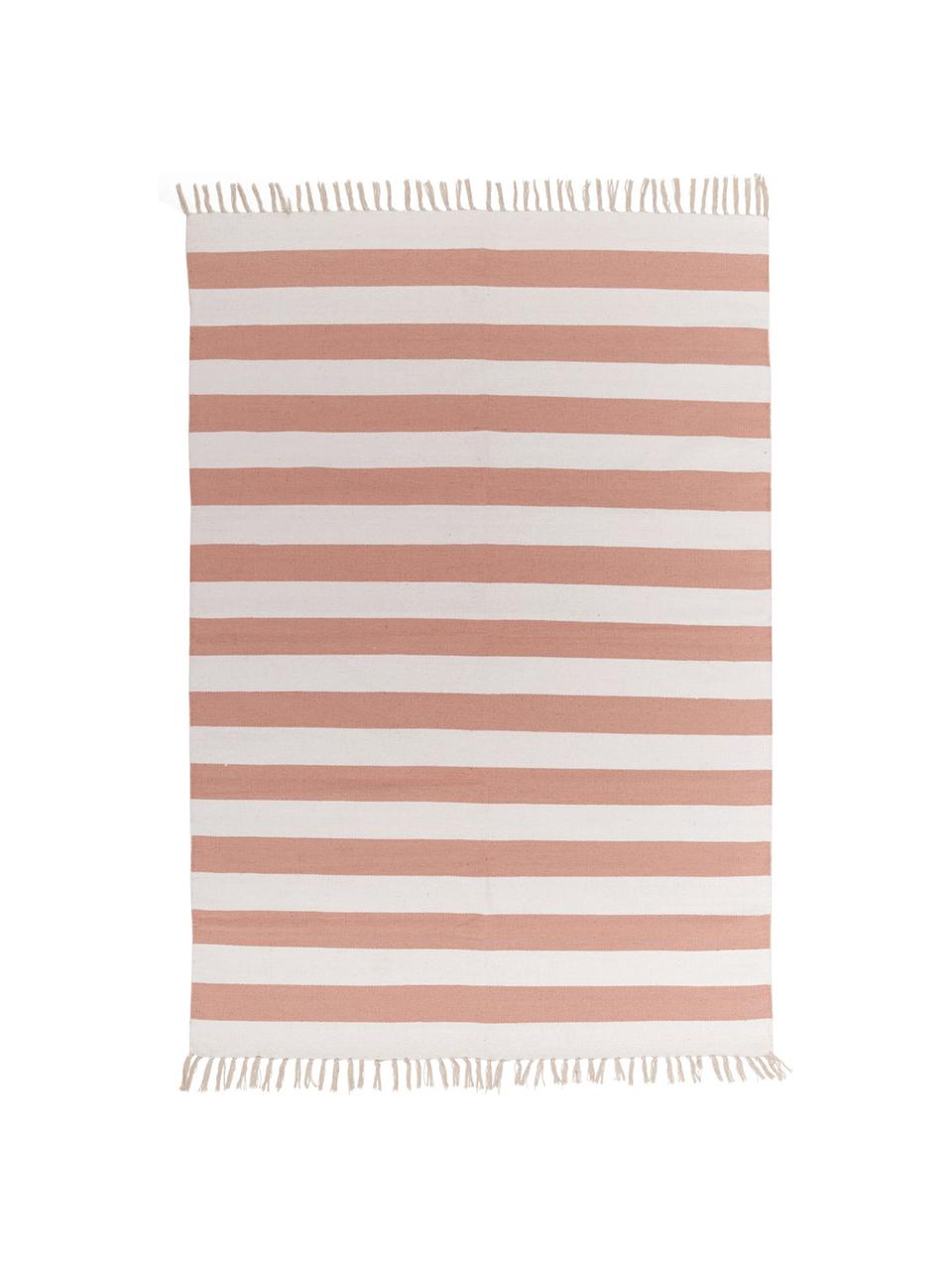 Gestreept vloerkleed Malte in roze/wit, Katoen, Roze, gebroken wit, B 140 x L 200 cm (maat S)