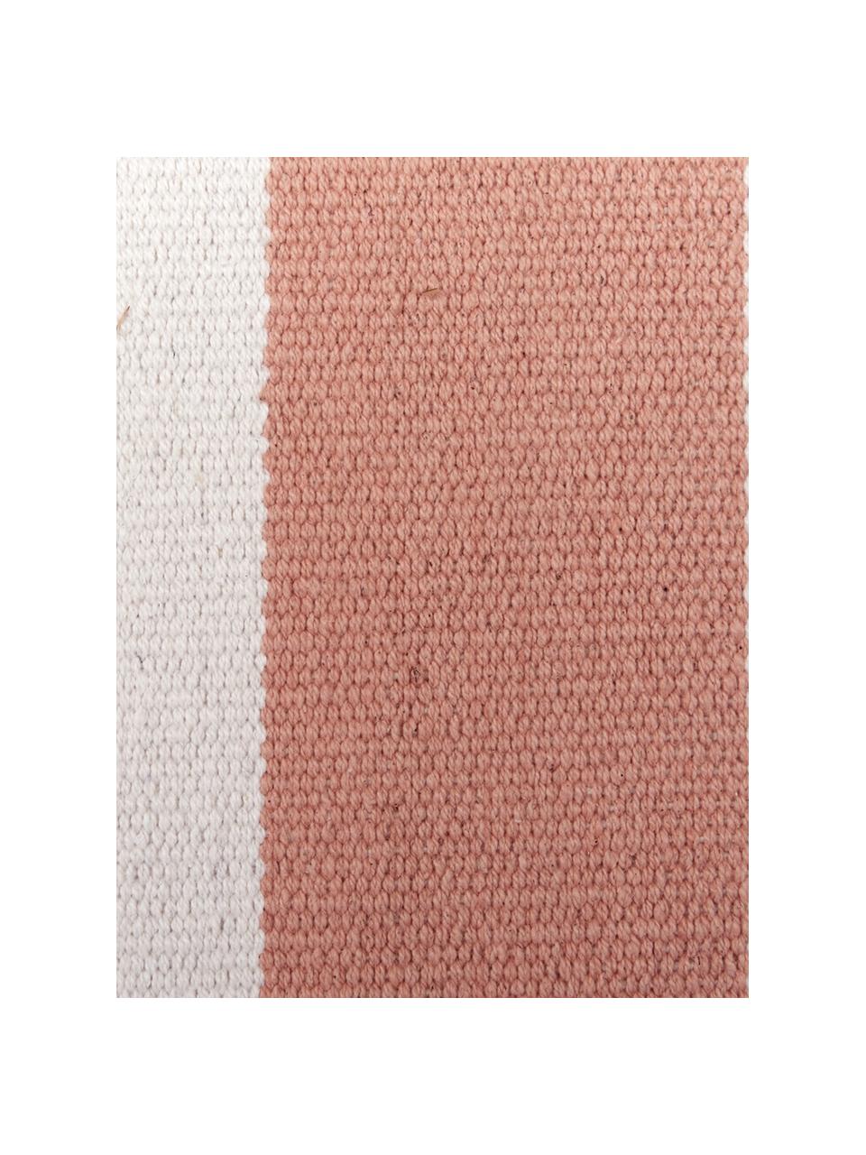 Tapis rayé rouge blanc tissé main Malte, Rouge corail, blanc