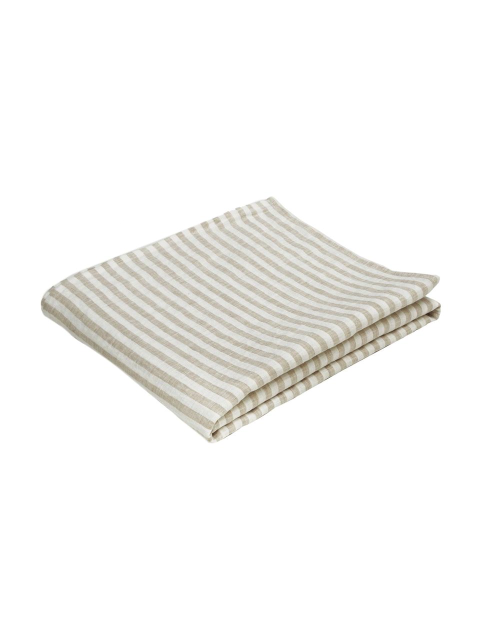 Gestreifte Leinen-Tischdecke Solami, Leinen, Beige, Weiß, Für 6 - 8 Personen (B 150 x L 250 cm)