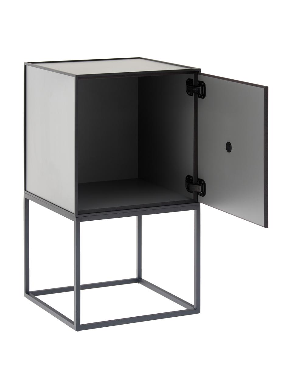Grijs design nachtkastje Frame, Frame en omlijsting: zwart. Kast: donkergrijs, B 35 x H 63 cm