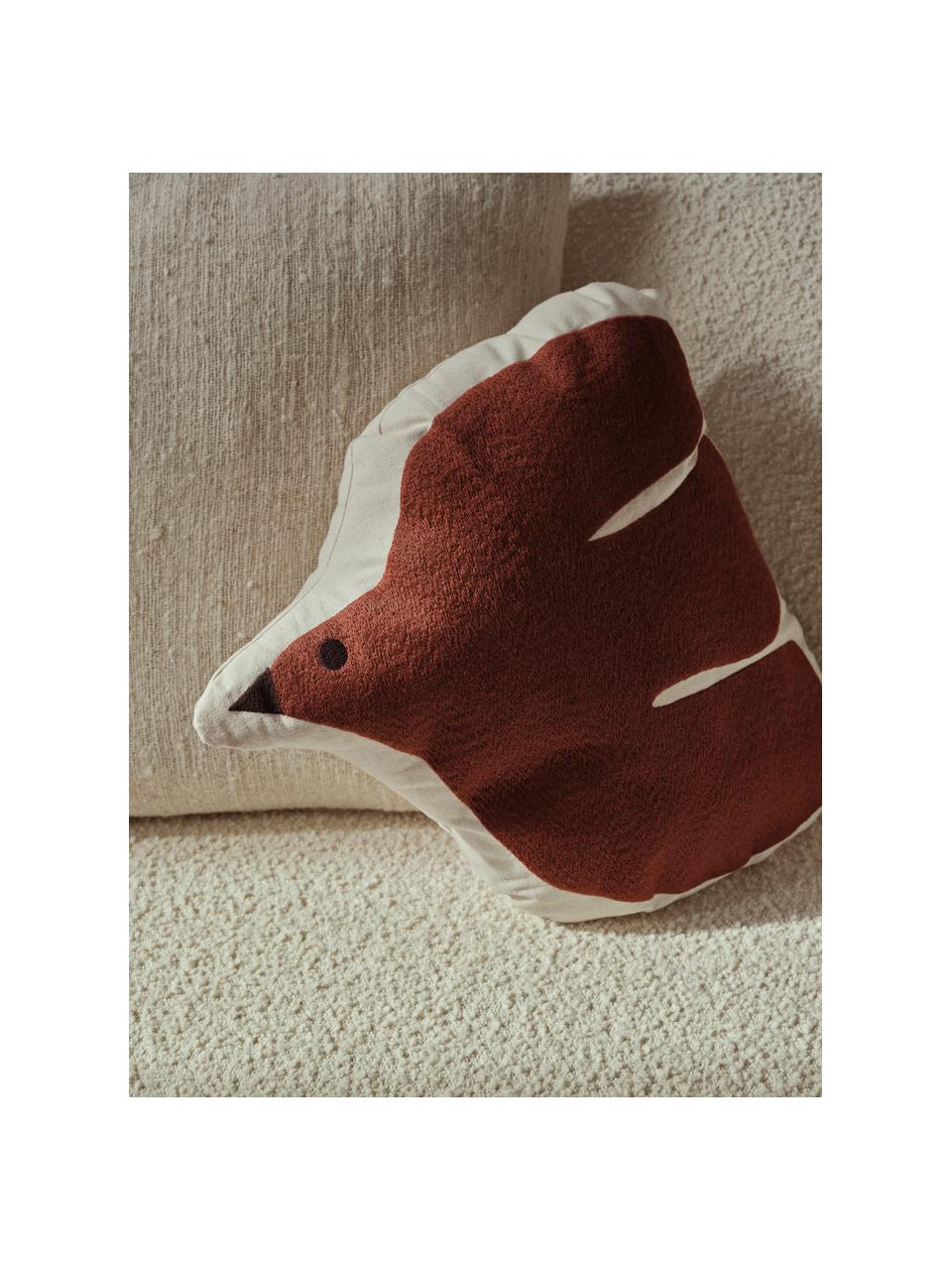 Coussin brodé en coton bio Swif Bird, Terracotta, blanc cassé, larg. 40 x long. 40 cm