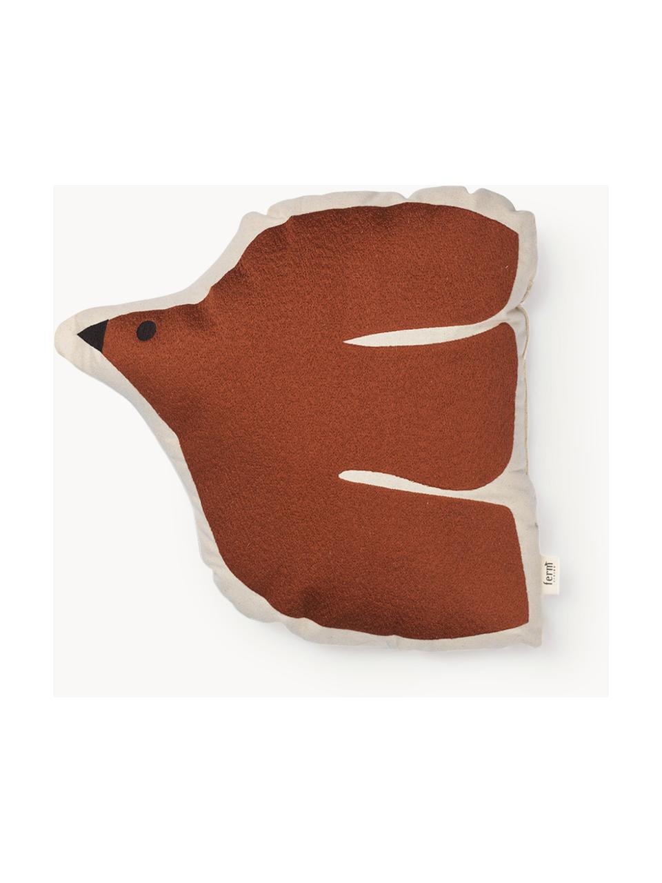 Coussin brodé en coton bio Swif Bird, Terracotta, blanc cassé, larg. 40 x long. 40 cm