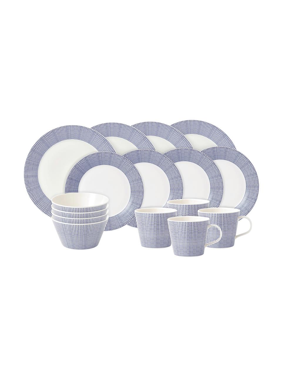 Service de table porcelaine Pacific, 4 personnes (16 élém.), Blanc, bleu