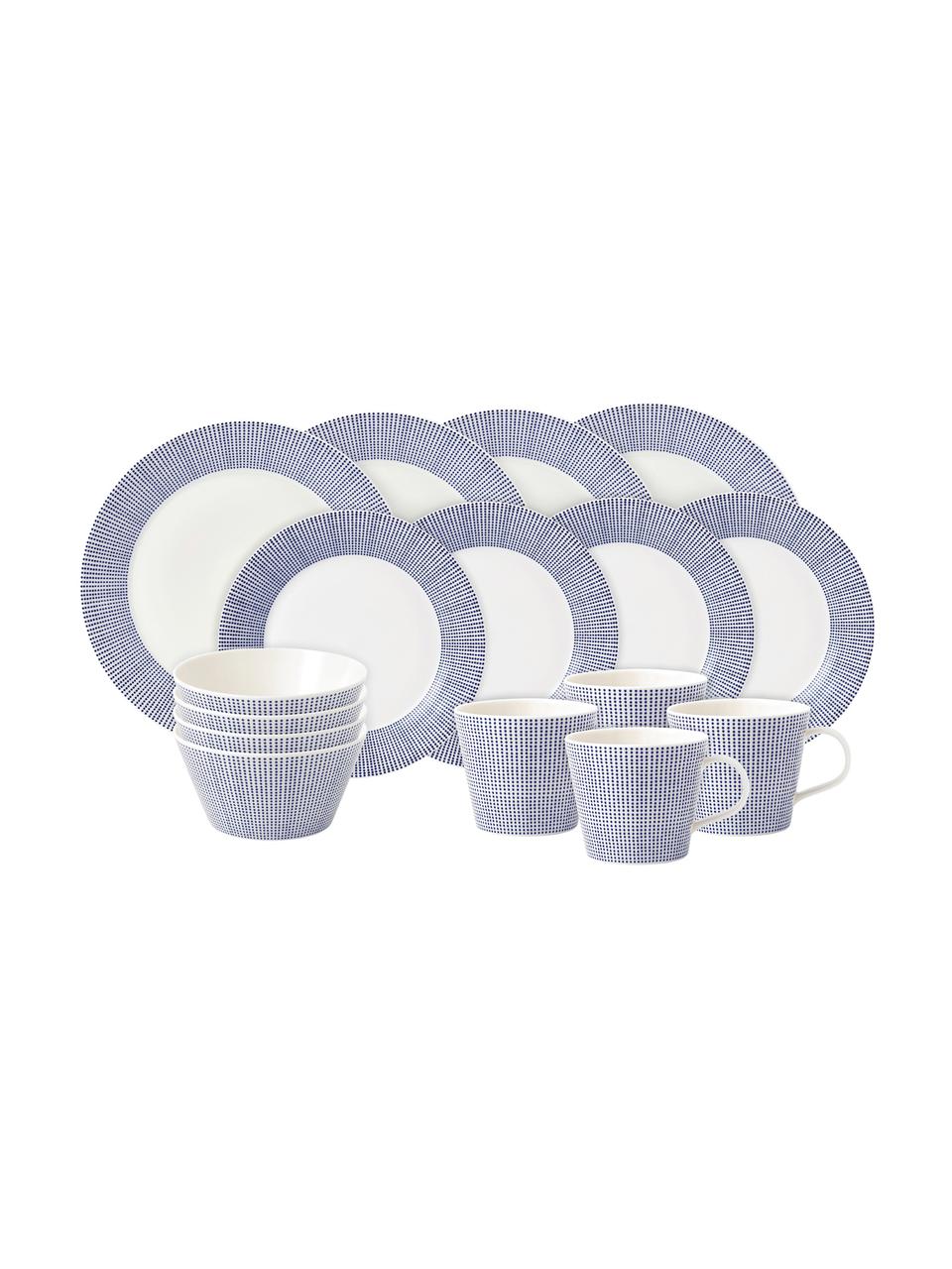 Servizio piatti in porcellana Pacific, set di 16, Porcellana, Bianco, blu, Set in varie misure