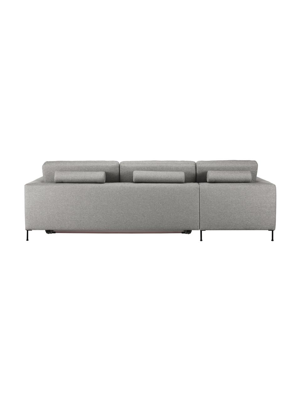 Divano letto 3 posti con materasso Cucita, Rivestimento: tessuto (100% poliestere), Struttura: legno di pino massiccio, Piedini: metallo laccato, Tessuto grigio, Larg. 274 x Prof. 164 cm, chaise-longue a sinistra
