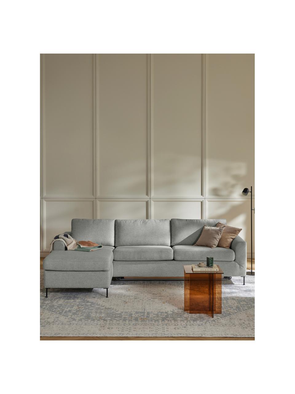 Divano letto 3 posti con materasso Cucita, Rivestimento: tessuto (100% poliestere), Struttura: legno di pino massiccio, Piedini: metallo laccato, Tessuto grigio, Larg. 274 x Prof. 164 cm, chaise-longue a sinistra