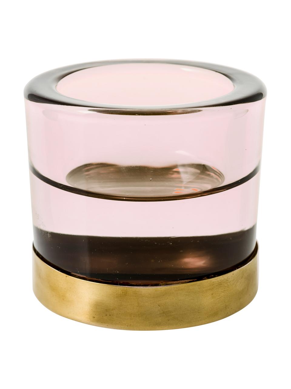 Teelichthalter Blanka, Glas, Metall, Rosa, Goldfarben, Ø 6 x H 6 cm