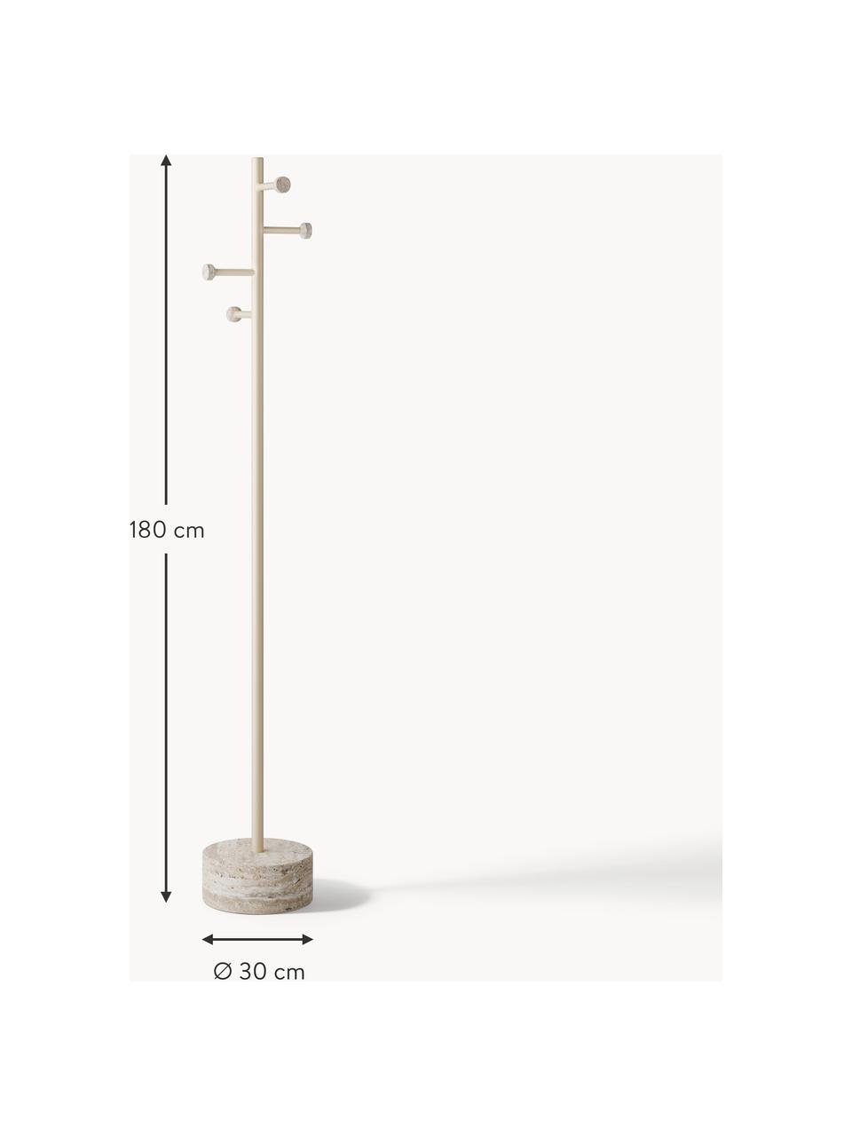 Garderobenständer Disa mit Travertinfuss, Gestell: Metall, pulverbeschichtet, Hellbeige, Ø 30 x H 180 cm