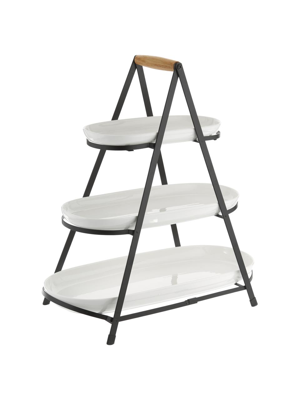 Présentoir à gâteaux porcelaine avec plateaux amovibles Tower, Blanc, noir, larg. 50 x haut. 55 cm