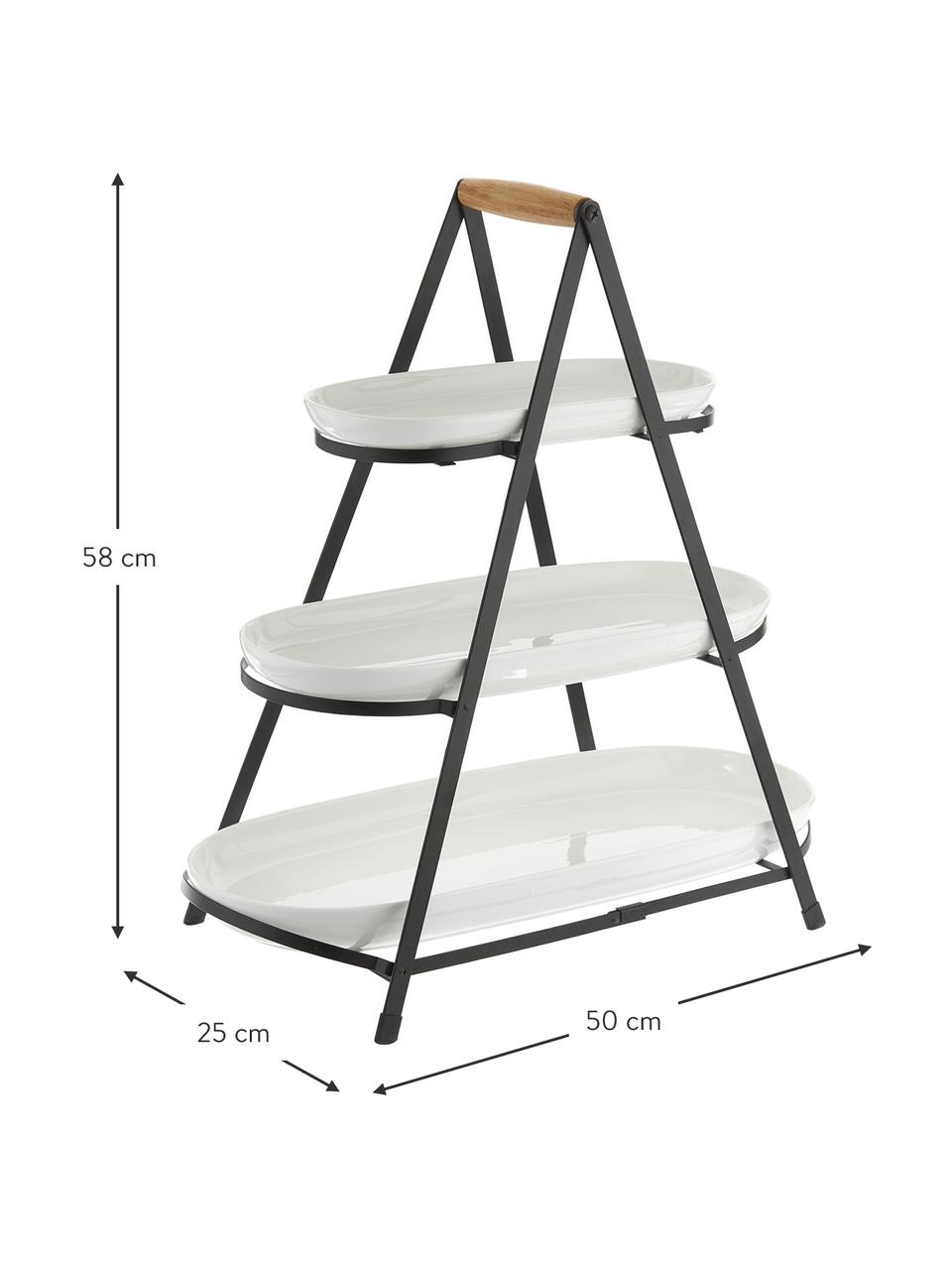Présentoir à gâteaux porcelaine avec plateaux amovibles Tower, Blanc, noir, bois, larg. 50 x haut. 55 cm