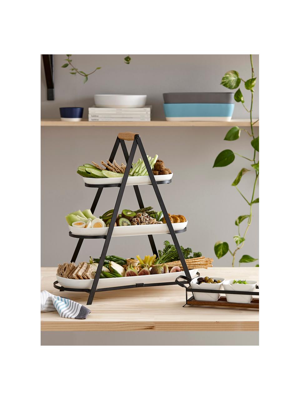 Présentoir à gâteaux porcelaine avec plateaux amovibles Tower, Blanc, noir, larg. 50 x haut. 55 cm