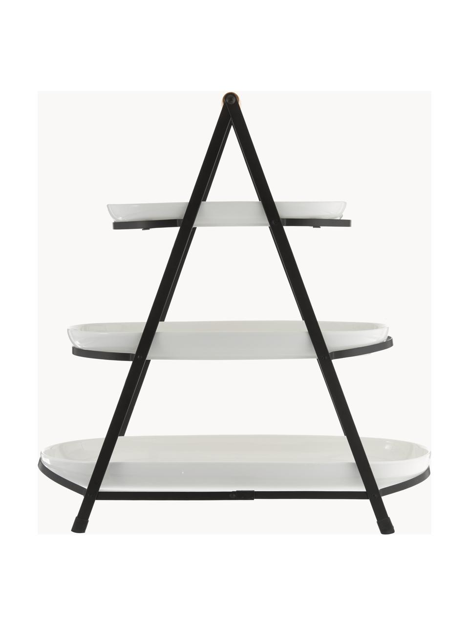 Etagère Tower met afneembare plateaus van porselein, Plateaus: porselein, Frame: metaal, Wit, zwart, B 50 x H 55 cm