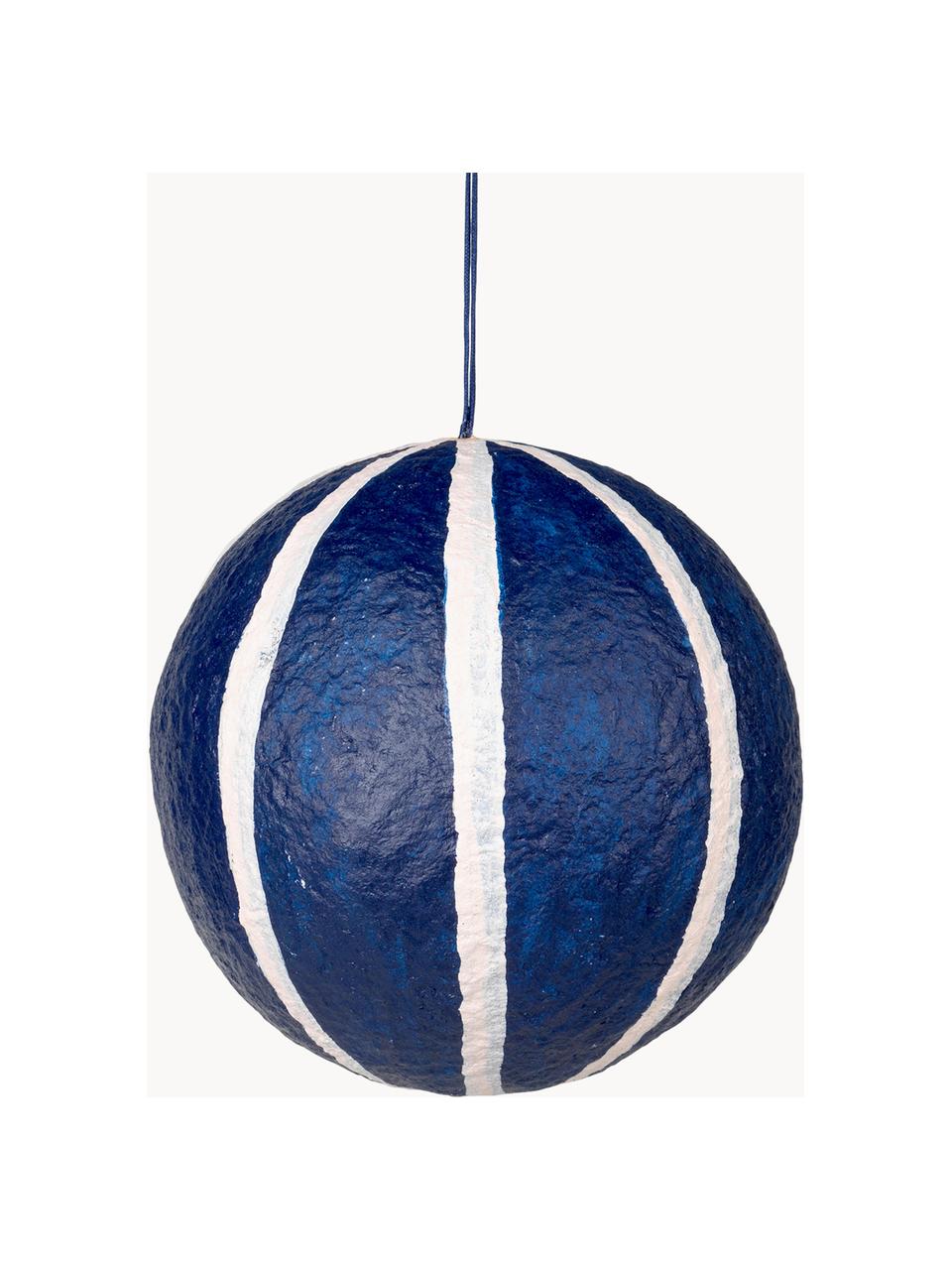 Boules de Noël Sphere, Ø 12 cm, 3 pièces, Pâte de coton, Blanc, bleu foncé, Ø 12 cm