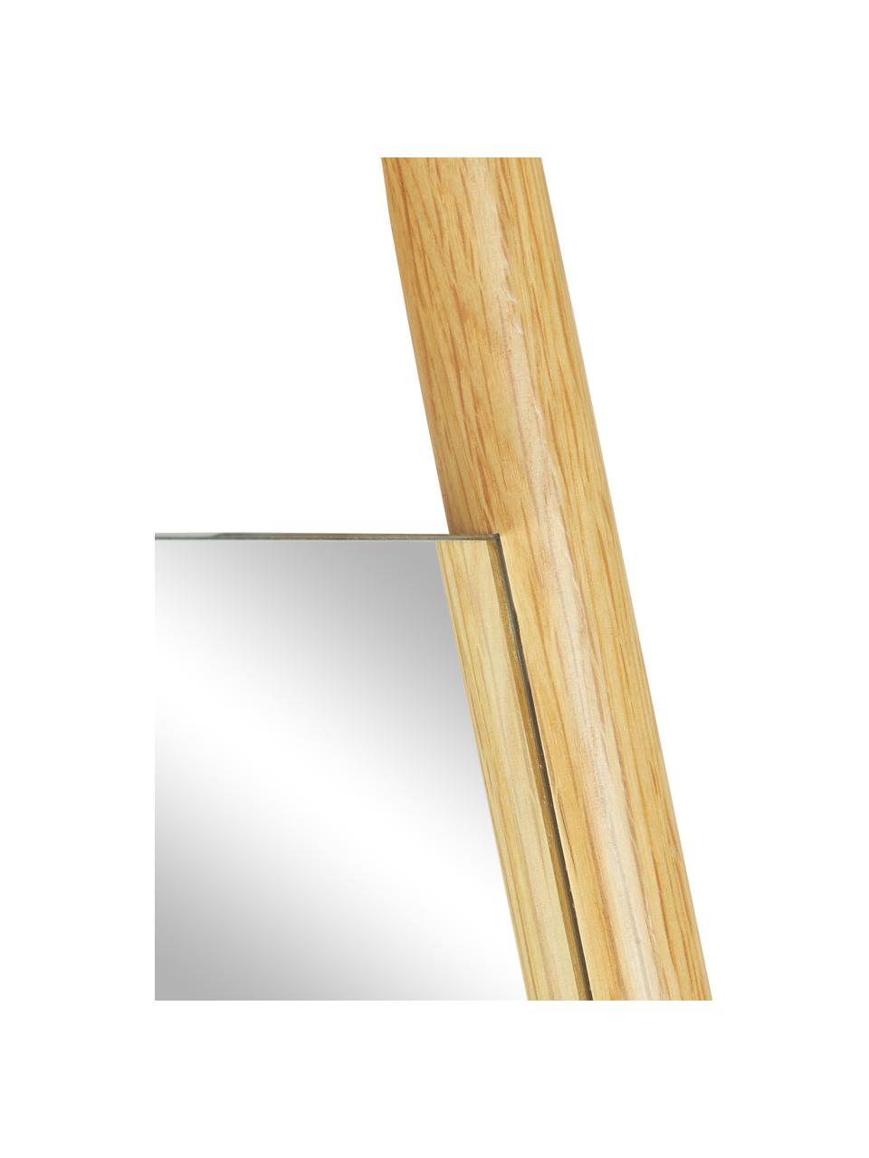 Specchio angolare da appoggio con montanti in legno di rovere Elin, Struttura: legno di quercia, Retro: pannello di fibra a media, Superficie dello specchio: lastra di vetro, Legno di quercia, Larg. 45 x Lung. 170 cm