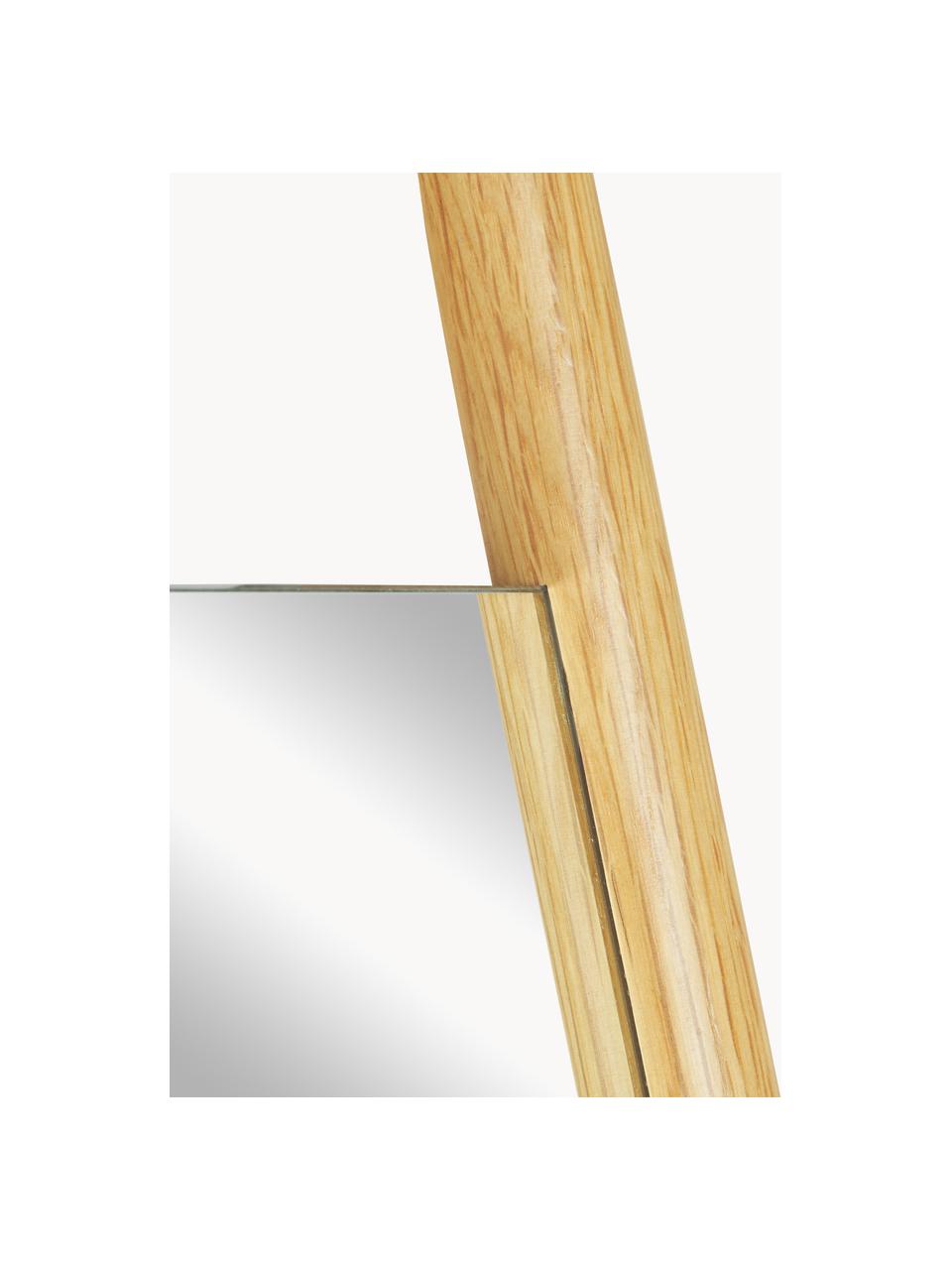 Specchio angolare da appoggio con montanti in legno di rovere Elin, Struttura: legno di quercia, Retro: pannello di fibra a media, Superficie dello specchio: lastra di vetro, Legno di quercia, Larg. 45 x Lung. 170 cm