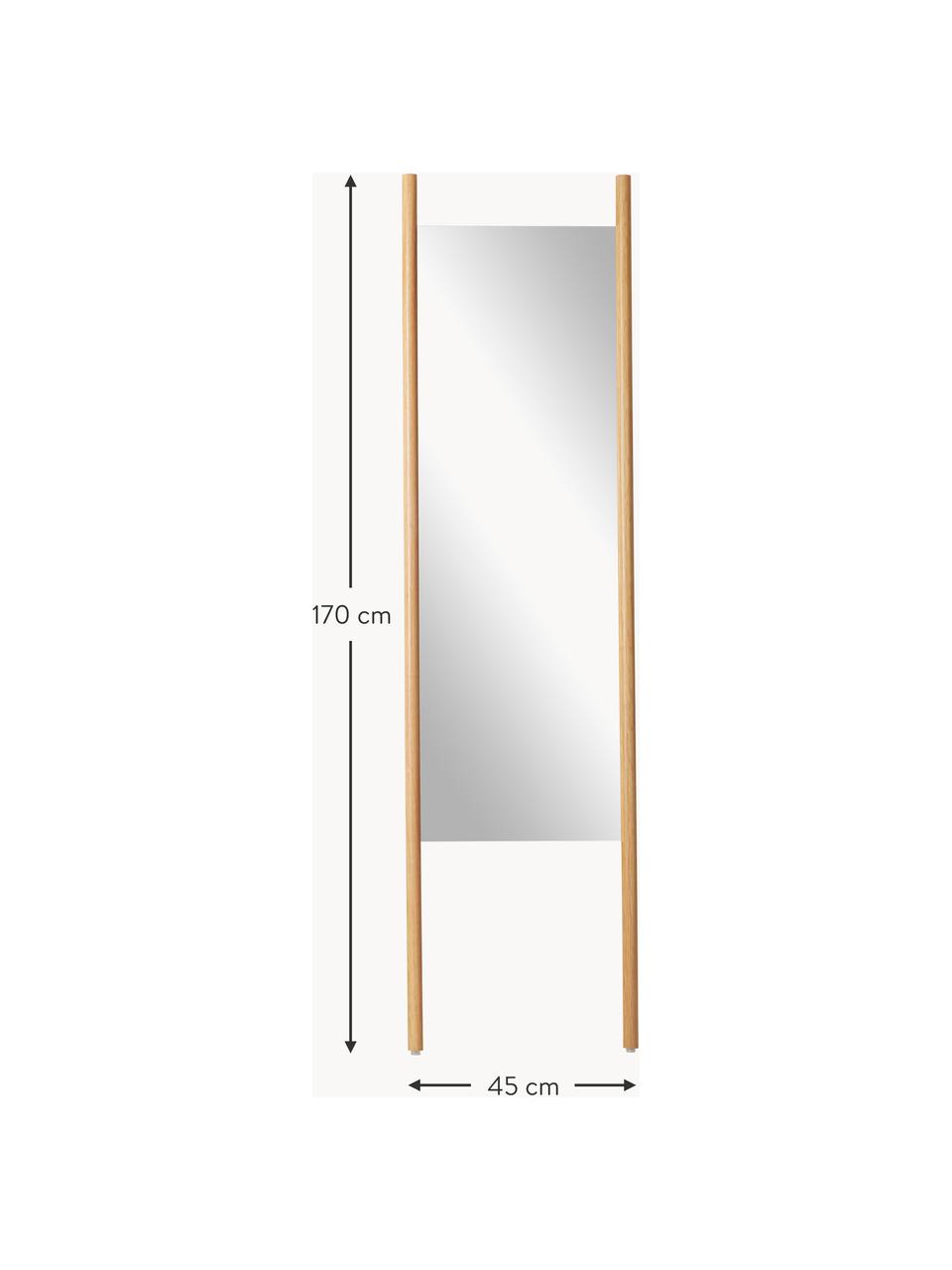 Eckiger Anlehnspiegel Elin mit Eichenholz-Streben, Rahmen: Eichenholz, Rückseite: Mitteldichte Holzfaserpla, Spiegelfläche: Spiegelglas, Helles Holz, B 45 cm, H 170 cm