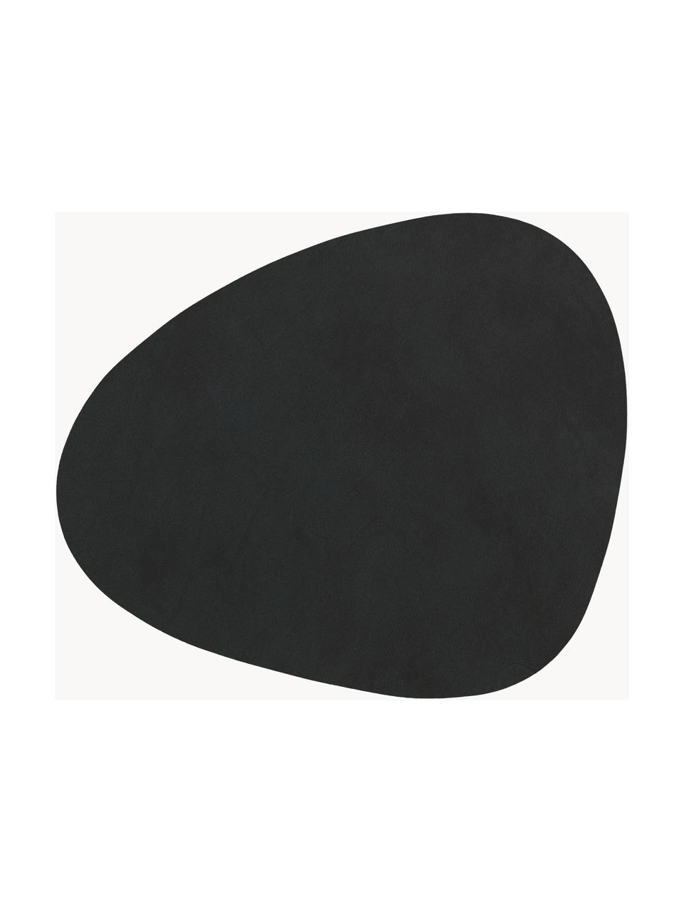 Asymetrické kožené podtácky Curve, 4 ks, Kůže, guma, Černá, Š 11 cm, D 13 cm