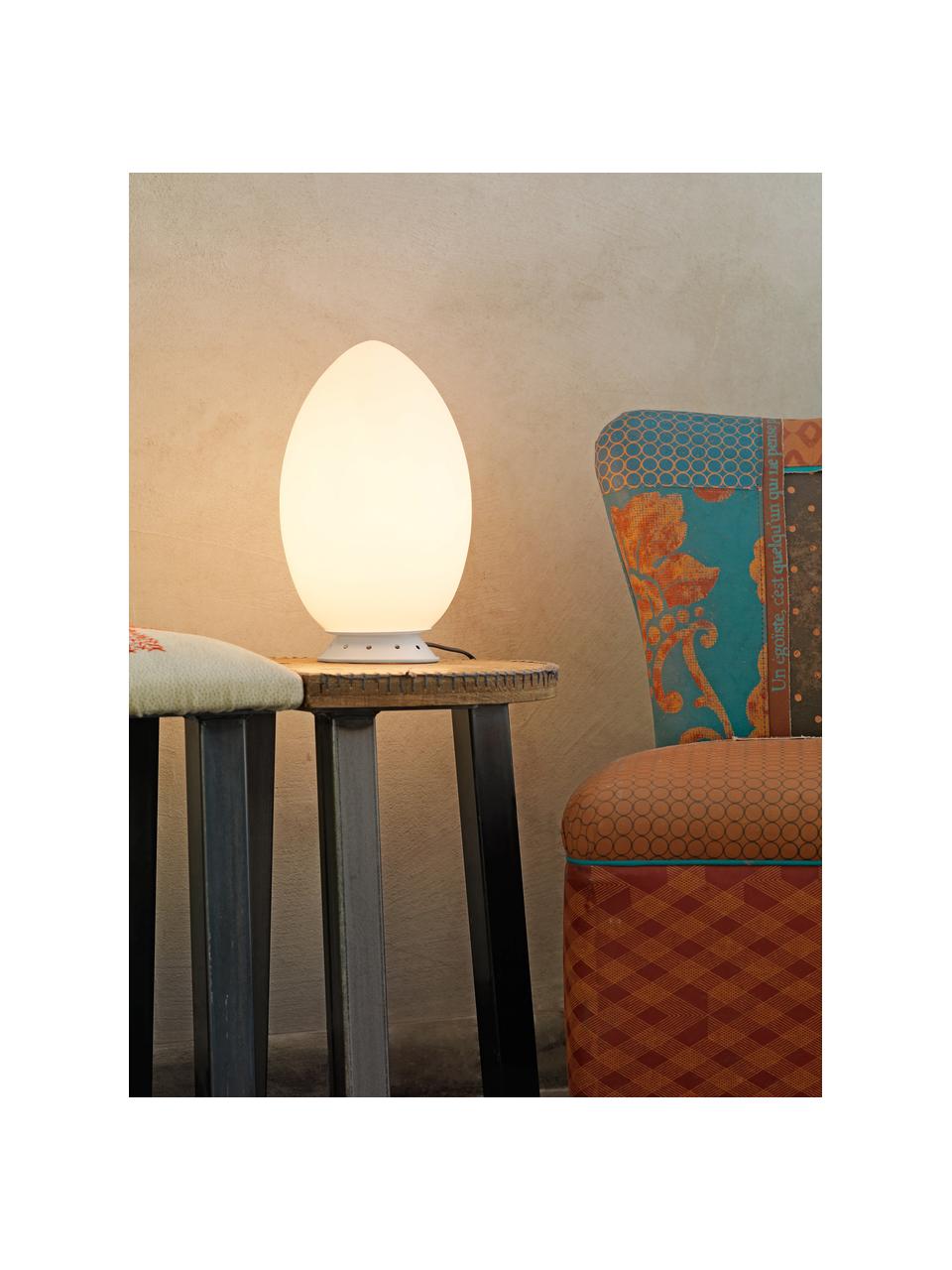 Lampada da tavolo piccola fatta a mano Uovo, Paralume: vetro, Struttura: metallo rivestito, Bianco, Ø 18 x Alt. 28 cm