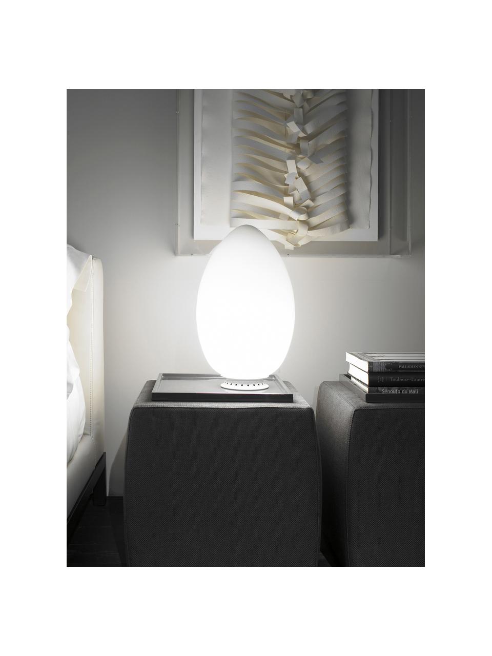 Lampada da tavolo piccola fatta a mano Uovo, Paralume: vetro, Struttura: metallo rivestito, Bianco, Ø 18 x Alt. 28 cm