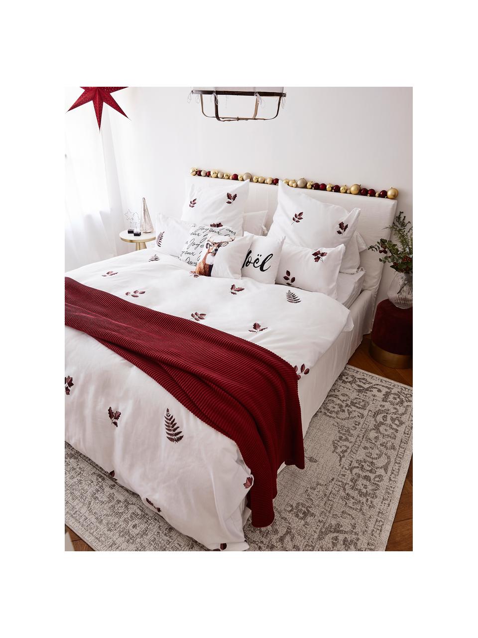 Flanelová posteľná bielizeň Fraser, Biela, vínovočervená, 240 x 220 cm + 2 vankúše 80 x 80