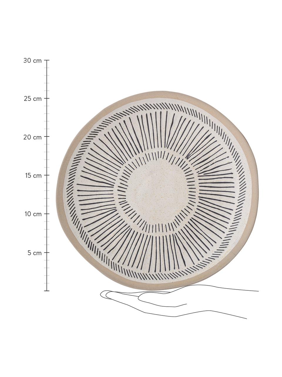 Steingut-Speiseteller Eliana mit Ethnomuster, 2 Stück, Steingut, Cremefarben, Schwarz, Beige, Ø 26 cm