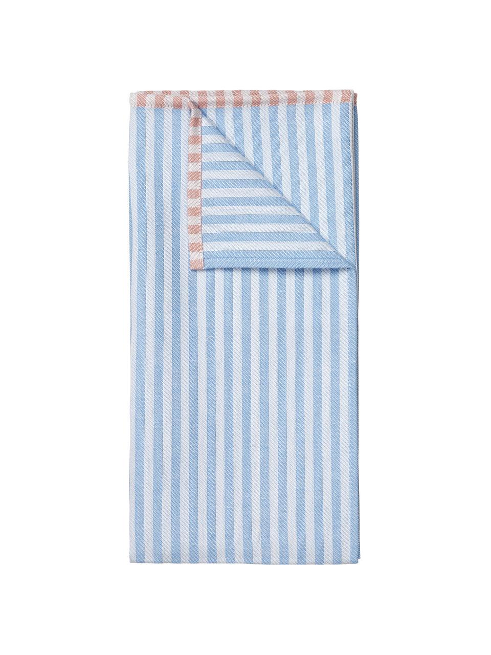 Gestreepte katoenen theedoeken Lamel, 2 stuks, 100% katoen, Wit, blauw, roze, B 50 x L 70 cm
