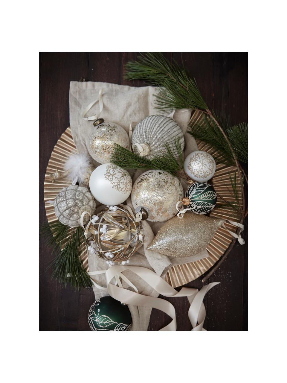 Boules de Noël Clearena, 6 pièces, tailles variées, Verre, Doré, blanc cassé, Ø 8 cm