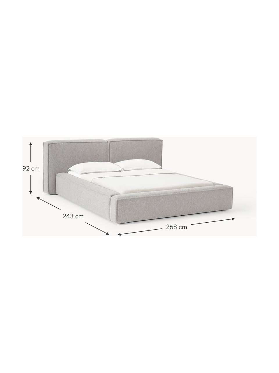 Čalouněná bouclé postel s úložným prostorem Lennon, Šedá, Š 208 cm, D 243 cm (plocha k ležení 140 cm x 200 cm)