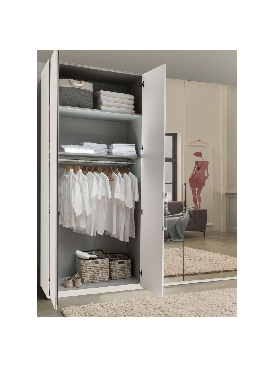 Armario con espejo Monaco, 6 puertas, Estructura: material de madera recubi, Barra: metal recubierto, Blanco, puertas con espejo, An 300 x Al 216 cm